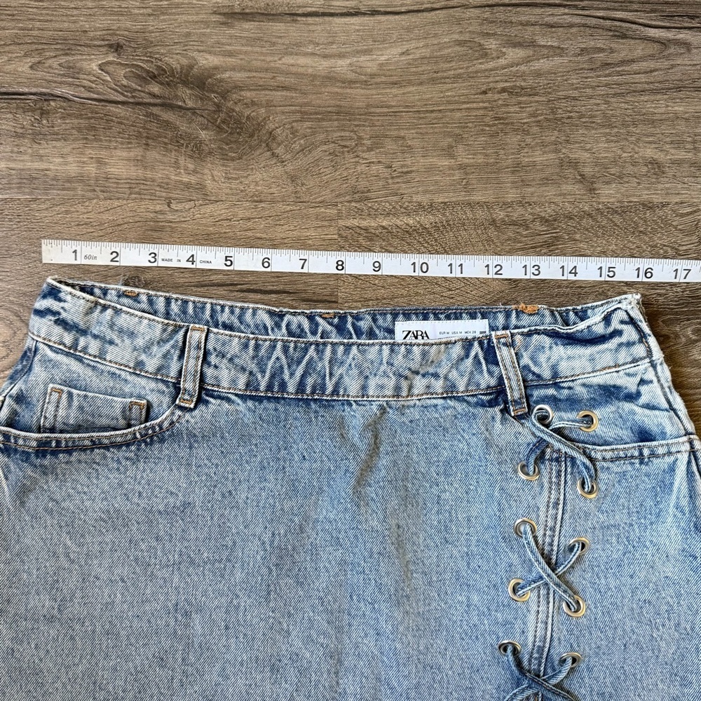 Zara Light Blue Denim Mini Skirt with Side Lace-Up - Picture 2 of 6